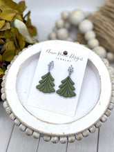 Load image into Gallery viewer, Olive Green Polymer clay Christmas Tree earrings