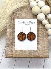 Load image into Gallery viewer, Handpainted Distressed Wooden Basketball earrings - beaded topper