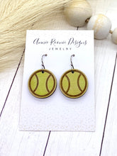 Load image into Gallery viewer, Handpainted Distressed Wooden Tennis earrings - beaded topper