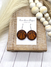 Load image into Gallery viewer, Handpainted Distressed Wooden Basketball earrings - beaded topper