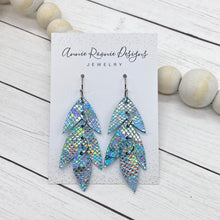 Load image into Gallery viewer, Falling Leaves Earrings in Turquoise Shimmer Mermaid leather