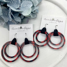 Load image into Gallery viewer, Red Buffalo Plaid Wood hoop earrings