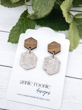 Load image into Gallery viewer, Wood + Leather Hexagon earrings