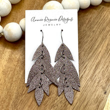 Load image into Gallery viewer, Falling Leaves Earrings in Taupe Sparkle Leather