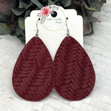 Load image into Gallery viewer, Maroon Braided Suede Teardrop earrings
