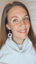 Load image into Gallery viewer, Wood + Leather Hexagon earrings