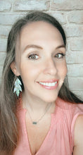 Load image into Gallery viewer, Falling Leaves Earrings in Turquoise Shimmer Mermaid leather