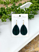 Load image into Gallery viewer, Dark Forest Green Braided Leather Teardrop earrings