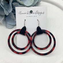 Load image into Gallery viewer, Red Buffalo Plaid Wood hoop earrings