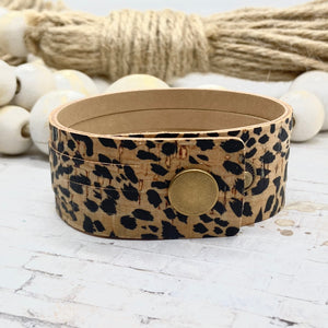 Cheetah Cork Leather Sliced Cuff bracelet