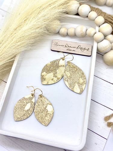 Acid Wash Gold Leather (hair on) Marquis earrings