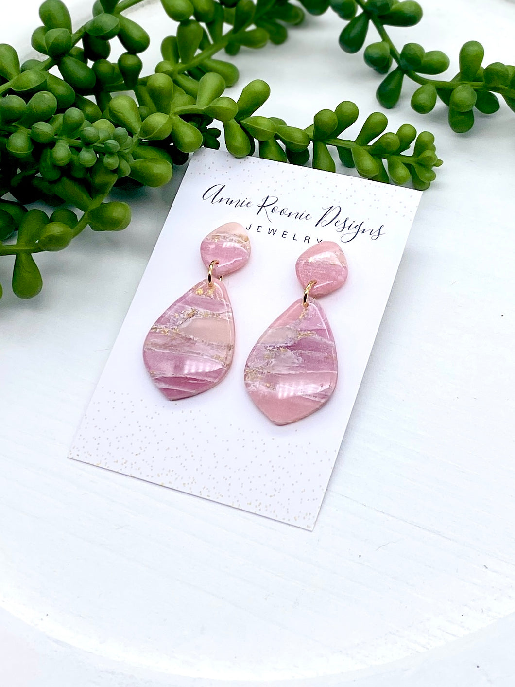 Light Pink Marbled Clay Pointed Teardrop earrings