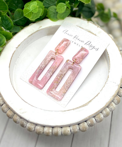 Light Pink Marbled Clay Rectangle earrings