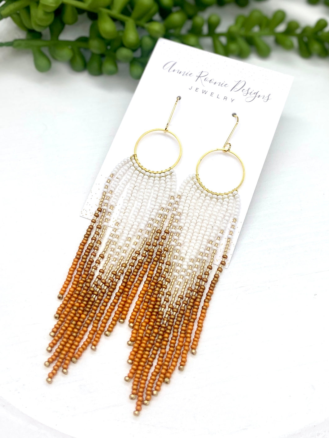 Burnt Orange Ombre Seed Bead Fringe earrings