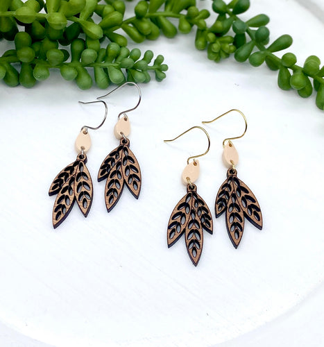 Triple Leaf Wooden earrings