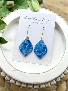 Blue & Gold Marbled Clay Pointed Teardrop earrings
