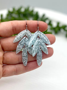 Transluscent Blue Floral Leaf Drop Clay earrings