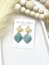 Load image into Gallery viewer, Teal &amp; Marbled Clay Pointed Teardrop earrings