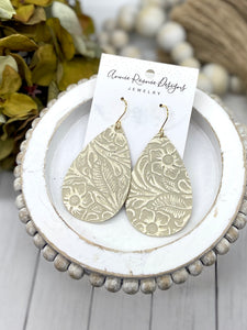 Platinum Gold Floral leather Teardrop earrings