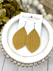Mustard Yellow Striped Textured Suede Marquis earrings