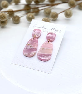 Light Pink Marbled Clay Oblong earrings