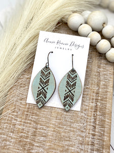 Distressed Mint Green Wooden Marquis earrings