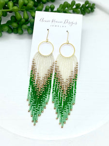 Green Ombre Seed Bead Fringe earrings