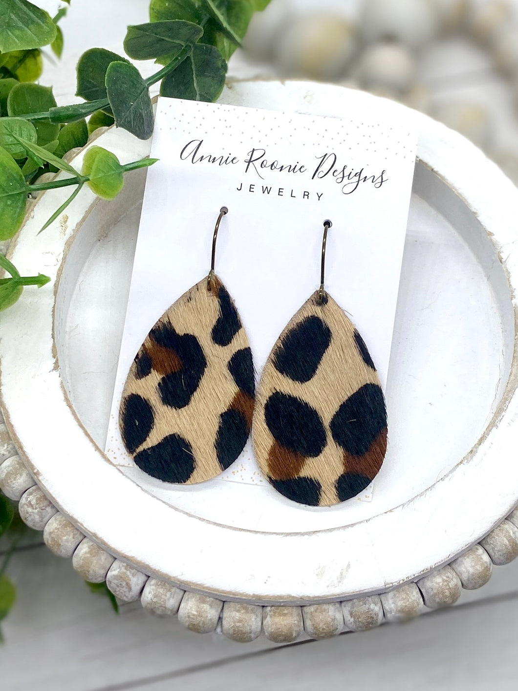 Leopard Hair On Leather Teardrop earrings
