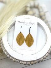 Load image into Gallery viewer, Mustard Yellow Striped Textured Suede Marquis earrings