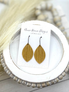 Mustard Yellow Striped Textured Suede Marquis earrings