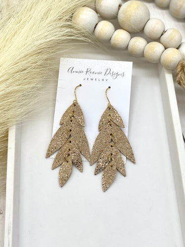 Falling Leaves Earrings in Rose Gold Sparkle Leather