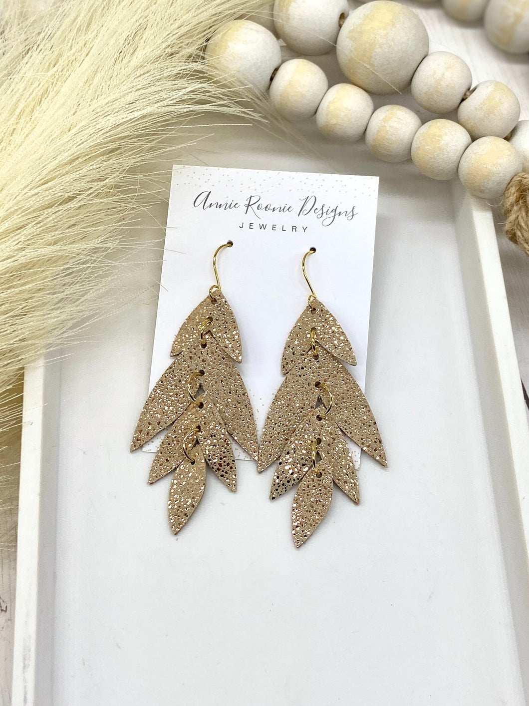 Falling Leaves Earrings in Rose Gold Sparkle Leather