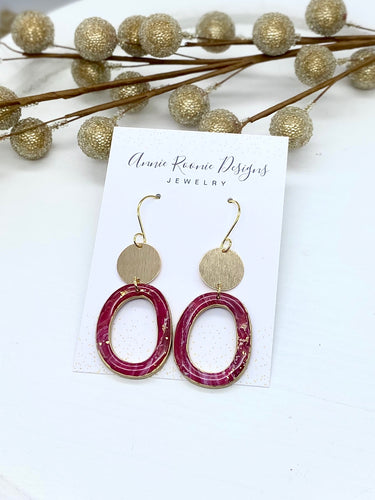 Red Marbled Clay Open Circle earrings