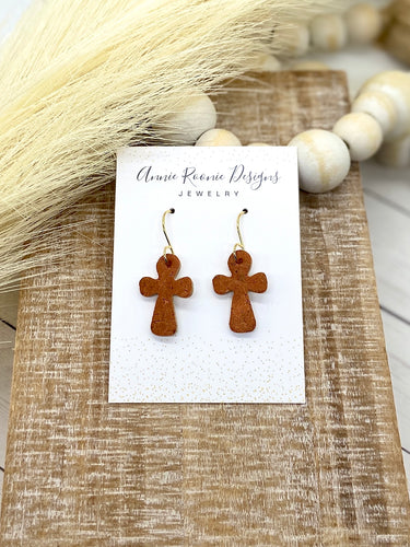 Rust cork Cross earrings