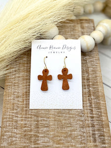 Rust cork Cross earrings