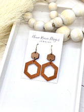 Load image into Gallery viewer, Rust Cork Hexagon drop earrings