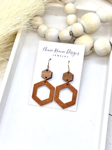 Rust Cork Hexagon drop earrings