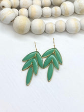 Load image into Gallery viewer, Transluscent Green Leaf Drop Clay earrings