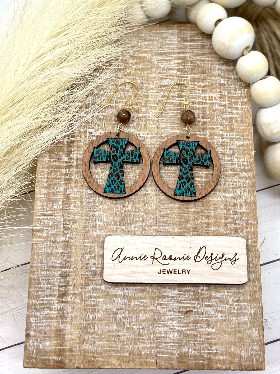 Handpainted Wooden Circle Cross earrings