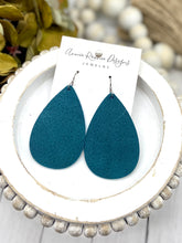 Load image into Gallery viewer, Dark Teal Leather Teardrop earrings