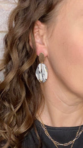 Gray, White, & Black Marble Clay abstract oblong earrings