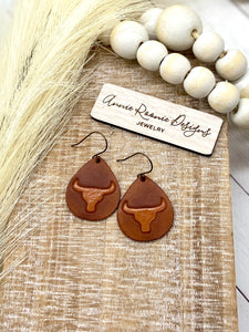 Handpainted Longhorn leather Teardrop earrings