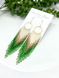 Green Ombre Seed Bead Fringe earrings
