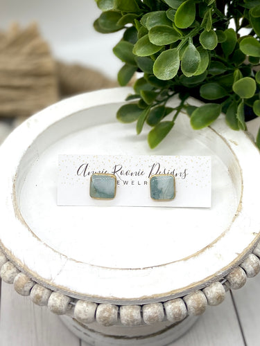 Teal & Gold Marbled Clay Stud Earrings