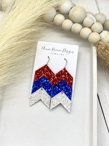 Stacked Chevron earrings in Red, Blue, & White leather