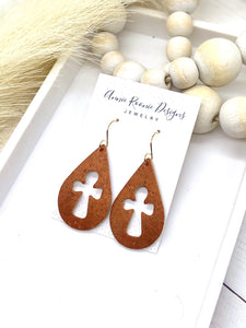 Rust Cork Cross Cutout Teardrop earrings