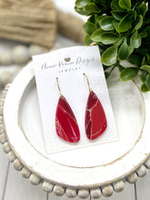 Load image into Gallery viewer, Red Marbled Clay Angled Bar earrings
