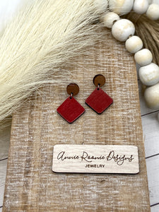 Distressed Dark Red Diamond Wooden earring