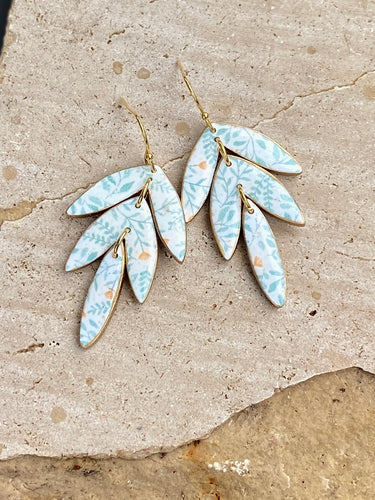 Green & Yellow Floral Leaf Drop Clay earrings