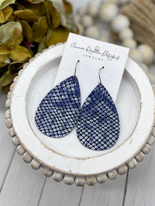 Navy Snakeskin Leather Teardrop earrings